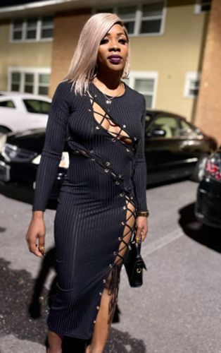 Customer photo review of Solid Color Round Neck Feminine Cutout Strappy Midi Dress