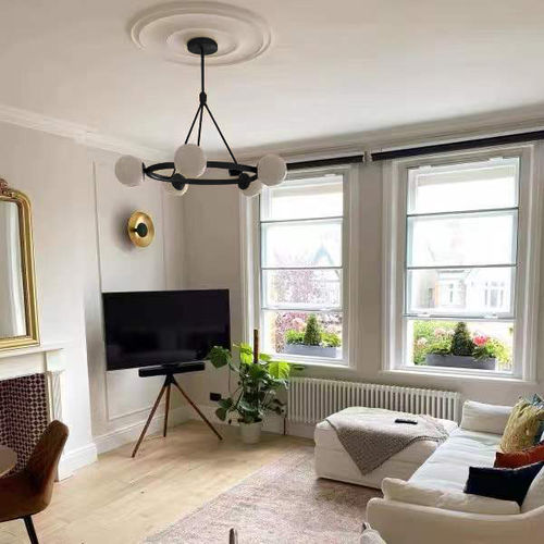 Customer photo review of Milk Glass Globes Black Bubble Chandelier