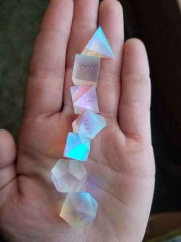 Customer photo review of Raised Fantastic Glass  DnD Dice Set All Numbers Dice