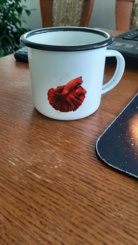Customer photo review of RED BETA Emaille Tasse Klein