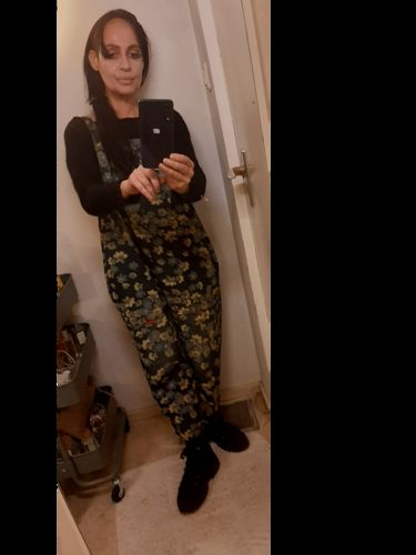 Customer photo review of Women Denim Floral Print Pocket Jumpsuits Dungarees