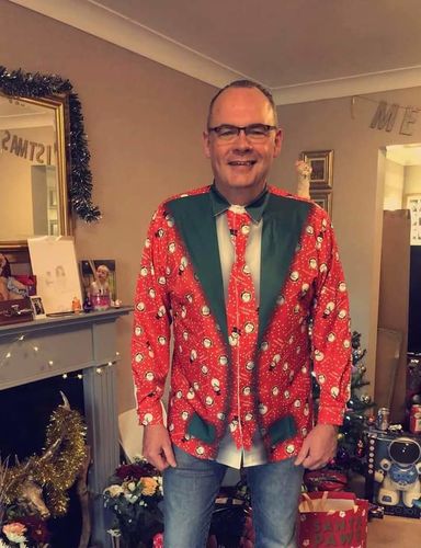 Customer photo review of Men's Christmas Print Regular Fit Long Sleeve Shirt