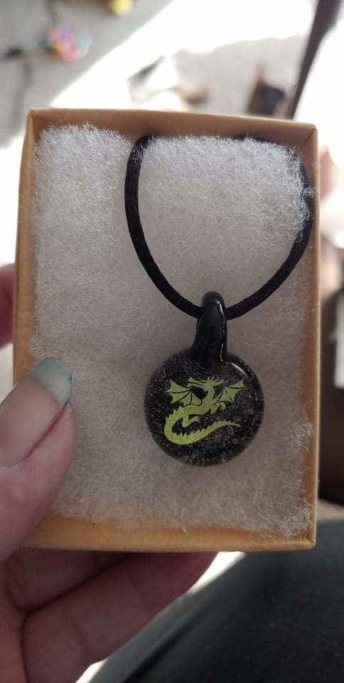 Customer photo review of Dragon Hologram Pendant with Infused Cremation Ash