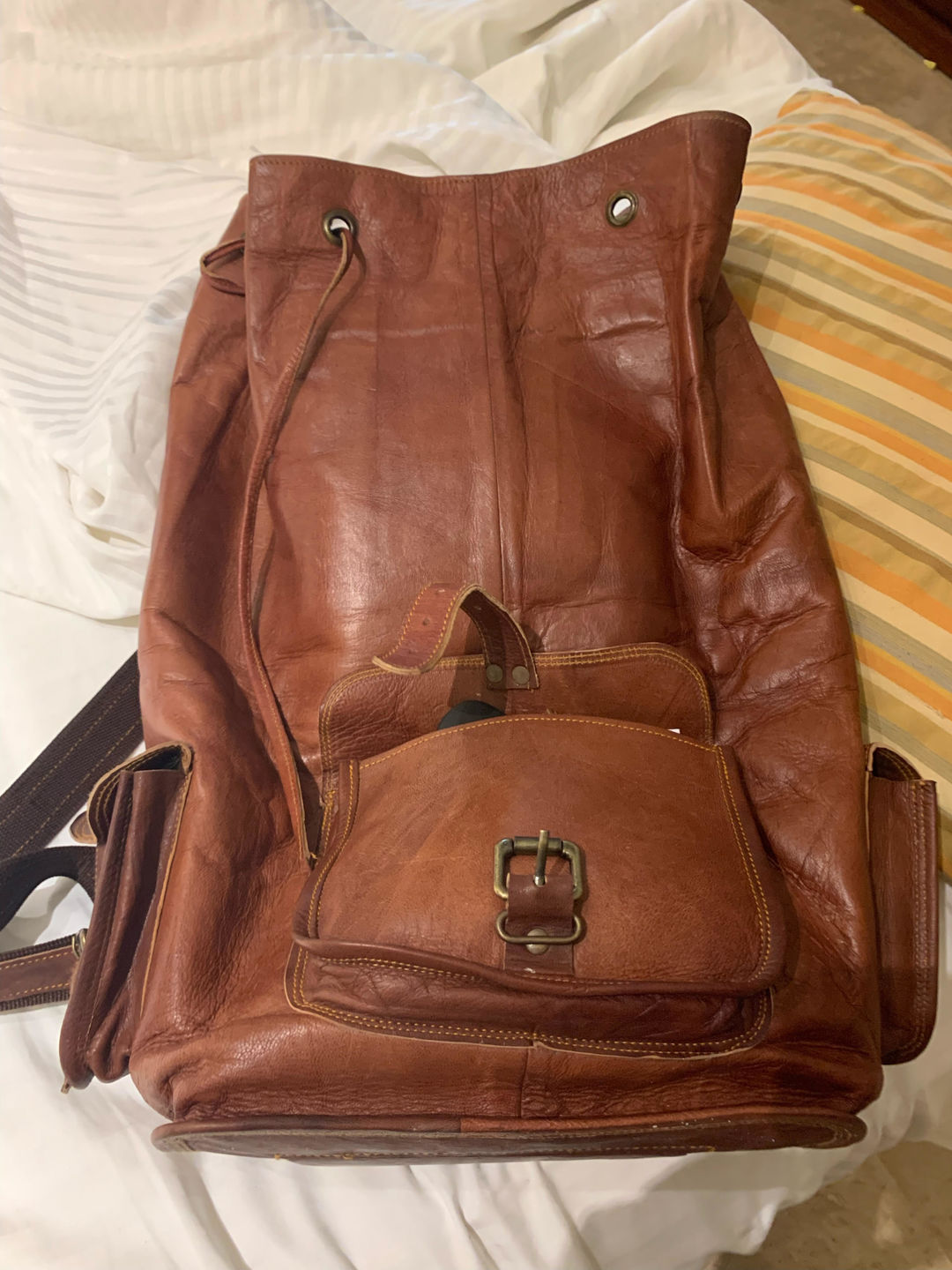 Customer photo review of Large Leather Outdoor Hiking Travel Backpack Rucksack