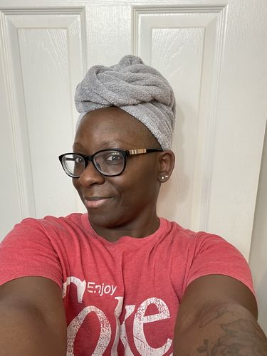 Customer photo review of Microfiber Turban Locs Towel (2 Colors)