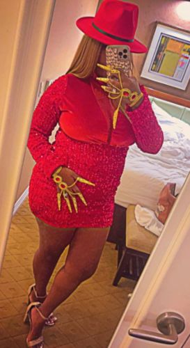 Customer photo review of Sequined Party See-Through V Neck Mini Dress