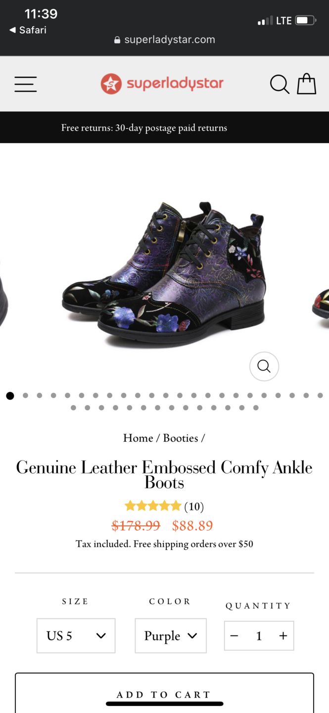 Customer photo review of Genuine Leather Embossed Comfy Ankle Boots