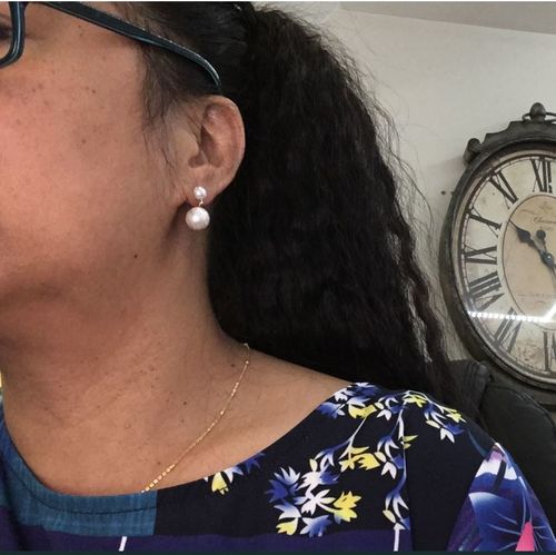 Customer photo review of ELLE White Pearl Drop Earrings