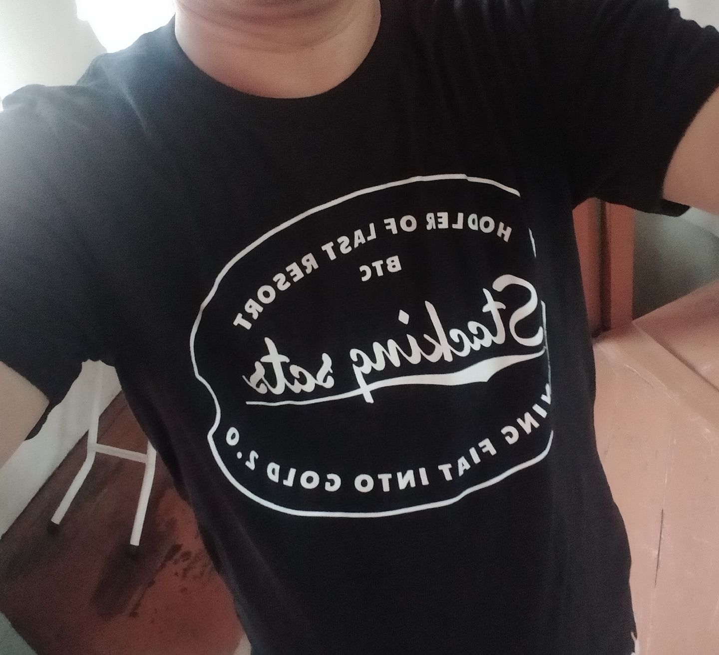 Customer photo review of Stacking Sats T-Shirt