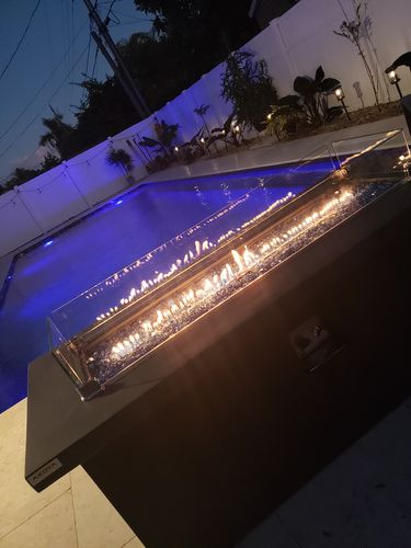Customer photo review of 60" Rectangular Chat Height Outdoor Propane Gas Fire Pit Table in Gray
