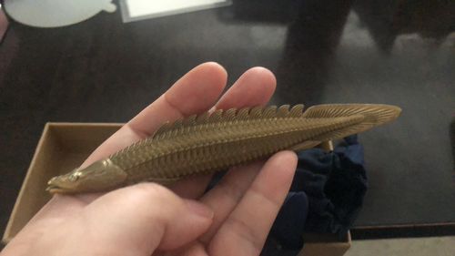Customer photo review of Arapaima letter opener | Bronze & Silver