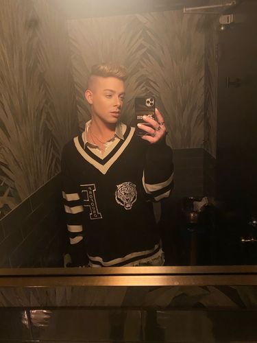 Customer photo review of Tiger Knit Patch Cricket Sweater