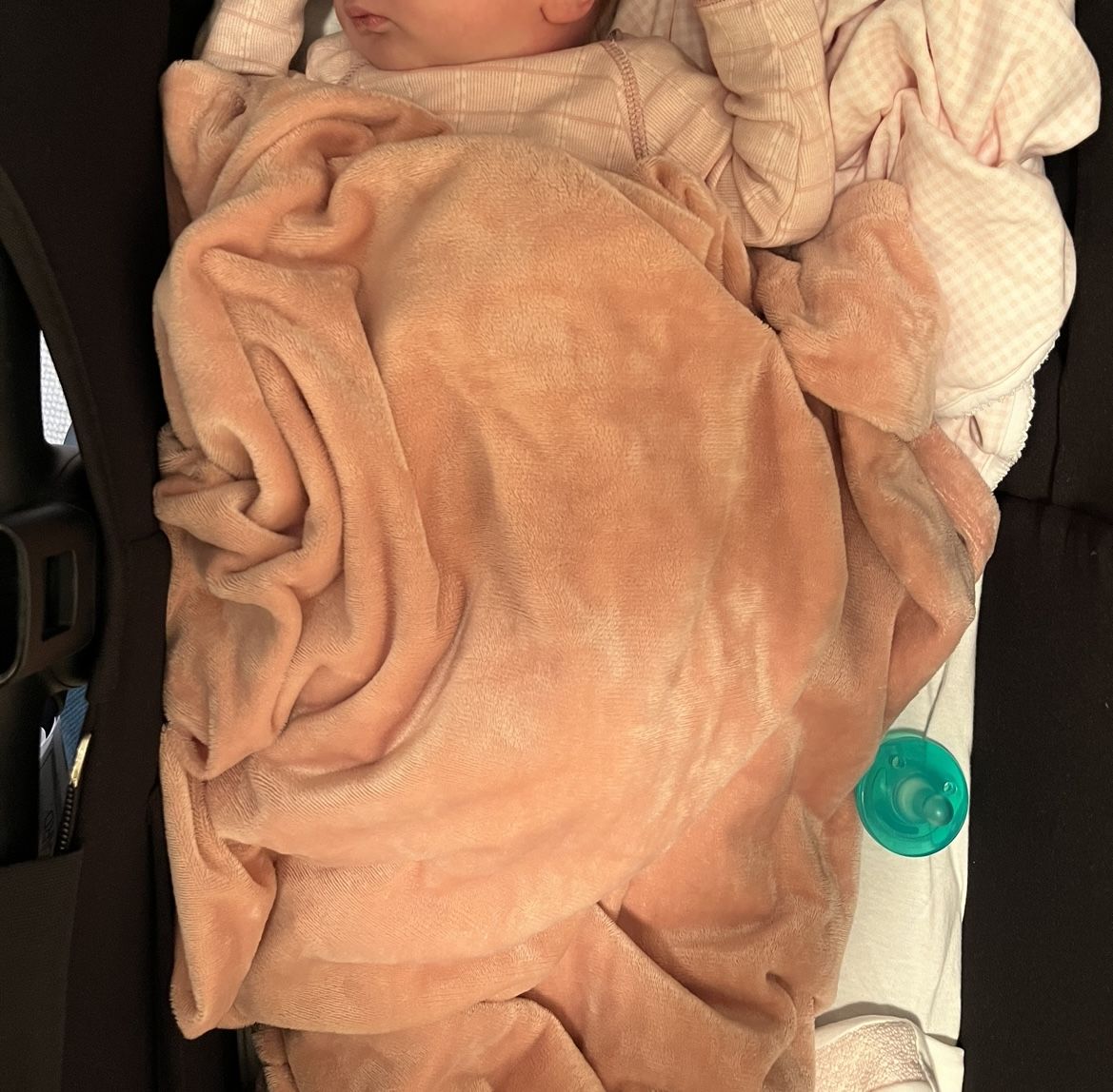 Customer photo review of MinkyBee  Stroller Blanket Solid Dusty Pink