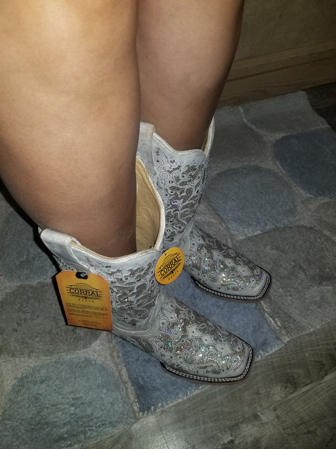 Customer photo review of Corral Ladies Eliza White Glitter Inlay & Crystals Wedding Boot A3397