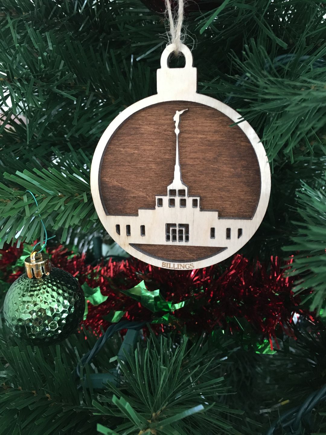 Customer photo review of Wooden Temple Christmas Ornament