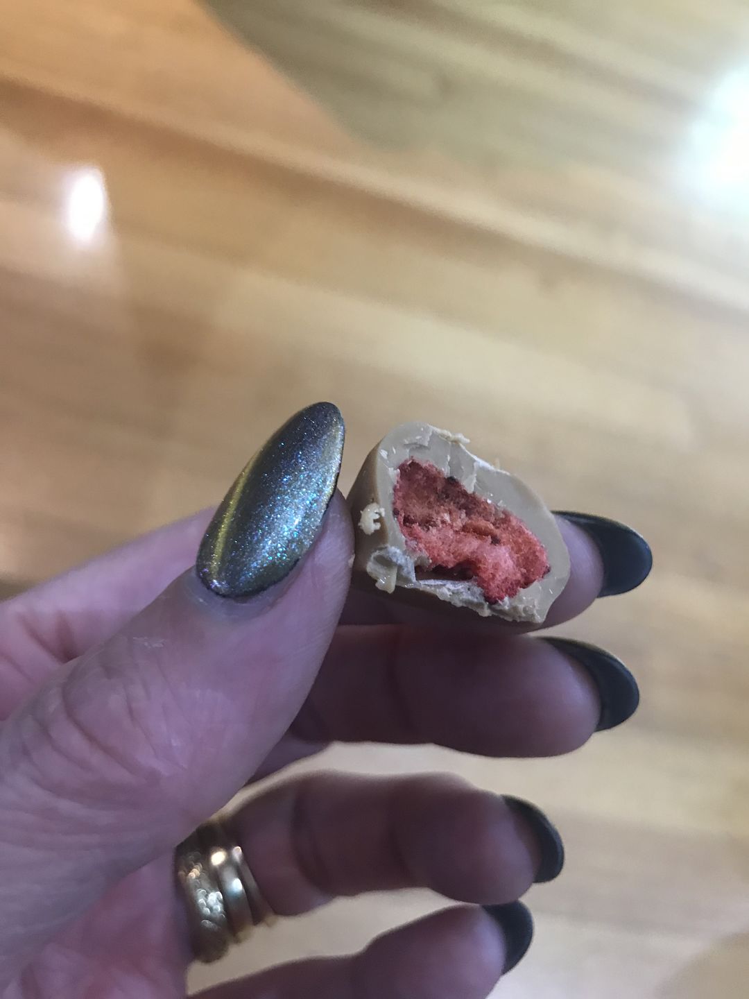Customer photo review of Caramel Chocolate Coated Freeze Dried Strawberries 100g