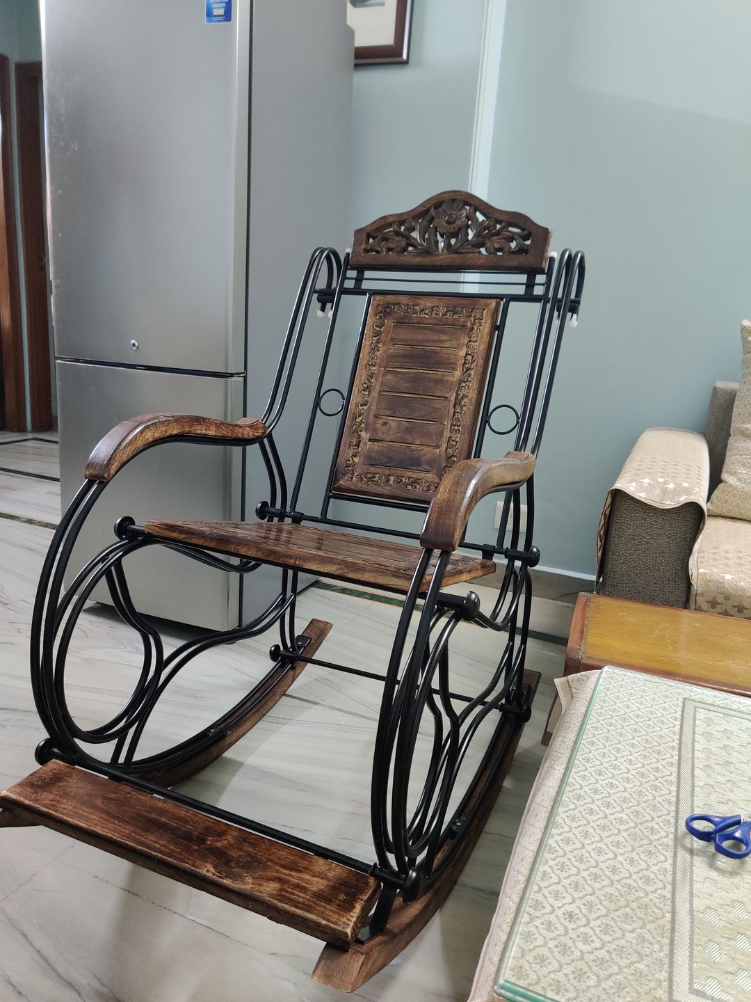 Customer photo review of Wooden & Iron Rocking Chair Wooden Chair Swing Chair