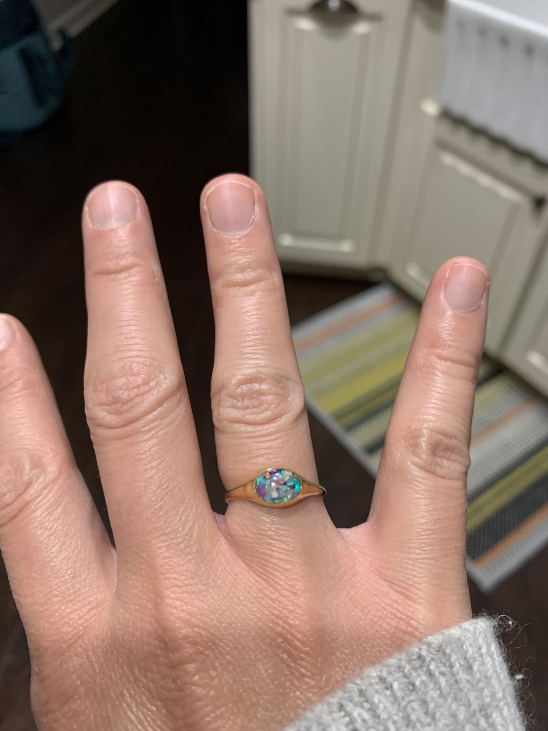 Customer photo review of Golden Oval Ring with Cremation Ashes