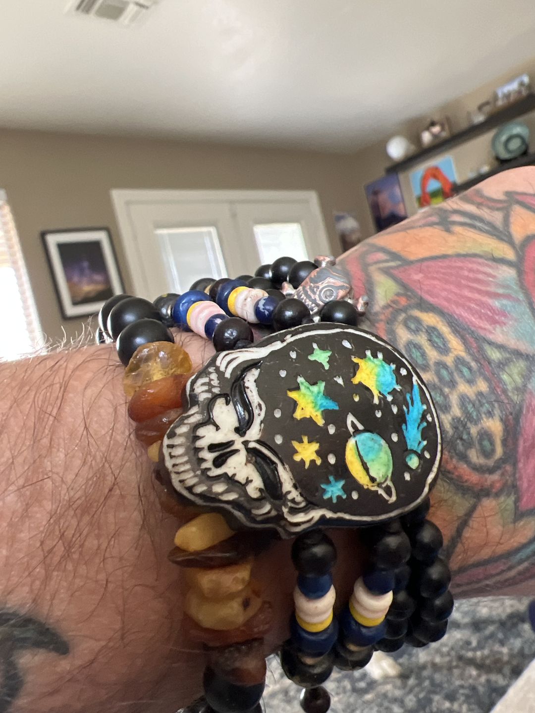 Customer photo review of Grateful Dead Cosmic Stealie Bone Bead Bracelet