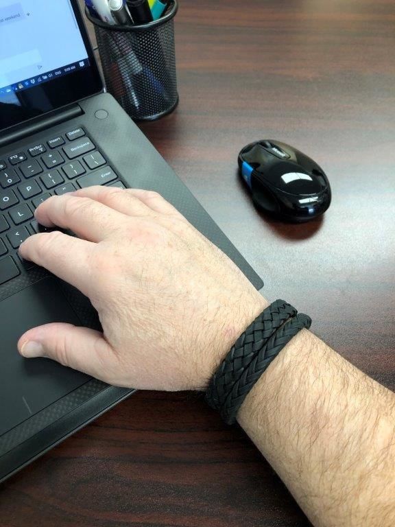 Customer photo review of Black on Black Braided Italian Leather Engravable Bracelet