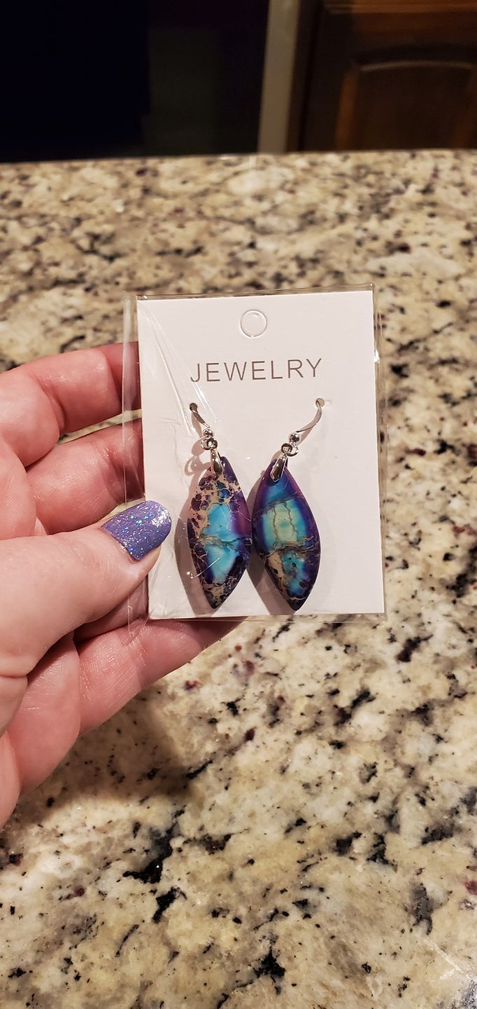 Customer photo review of Jasper Leaf Dangle Earrings