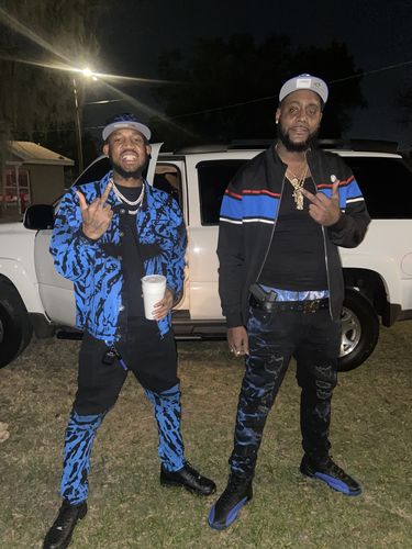 Customer photo review of Flame Print Denim Jacket Black - Blue (M6173D)