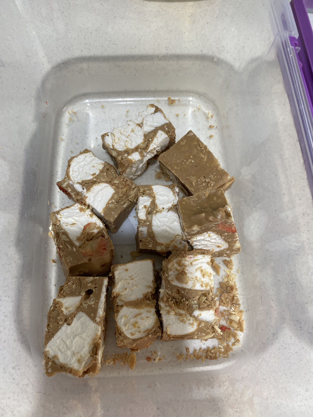 Customer photo review of Rocky Road Strawberries and Almond Caramel Chocolate Block 500g