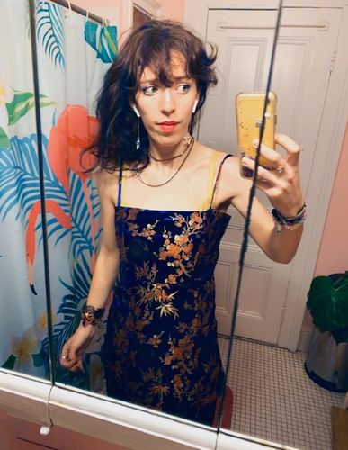 Customer photo review of Satin Jacquard Cami Mini Dress