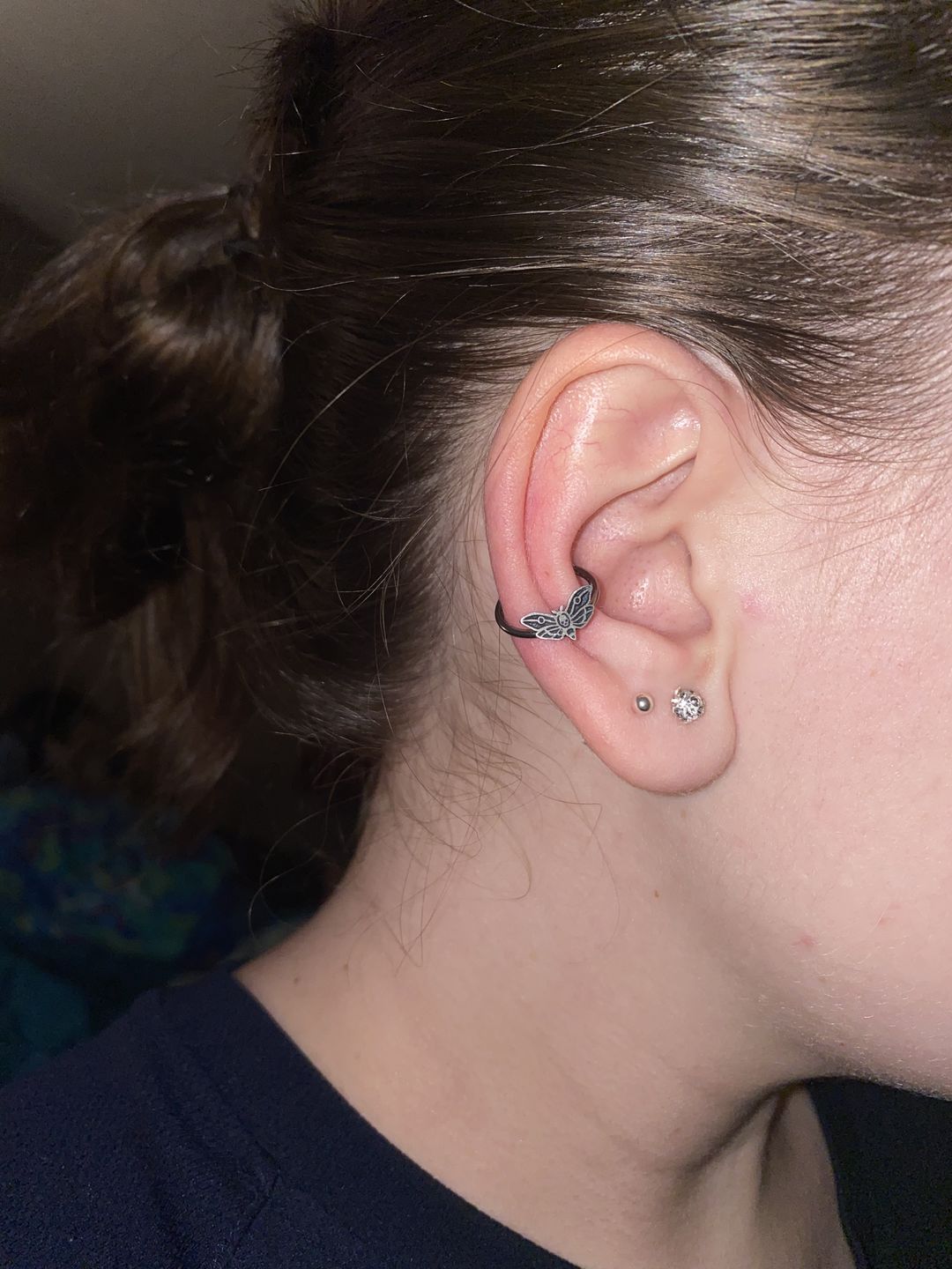Customer photo review of 16G Death's Head Moth Captive Bead Ring