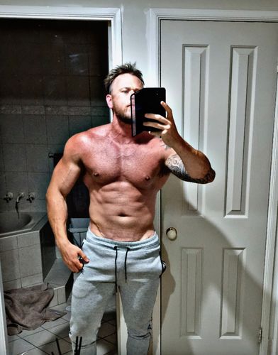 Customer photo review of Shredded Taped Gym Joggers - Unisex - Grey