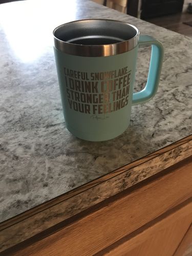 Customer photo review of Careful Snowflake 15oz Coffee Mug Tumbler