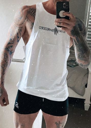 Customer photo review of Slash Muscle Tank top gym Singlet - White