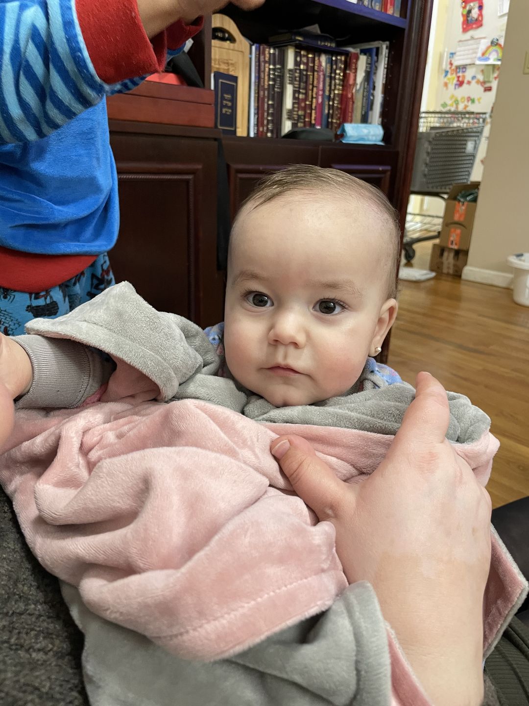 Customer photo review of MinkyBee Stroller Blanket Dusty Pink/Grey