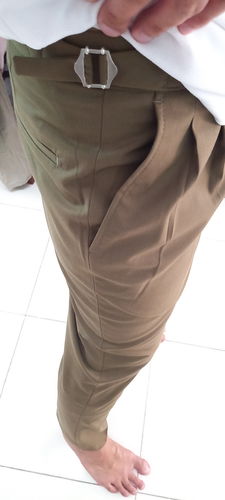 Customer photo review of Trousers With Side Adjusters - Olive Green Plain (Stretchable)