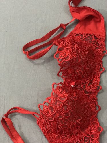 Customer photo review of Red Touch-Me-Not - Half Cup Wired / Non-Wired Light Padded Embroidered Bra