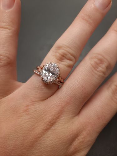 Customer photo review of Vintage Rose Gold Oval Cut Solitaire Women's Wedding Set In Sterling Silver