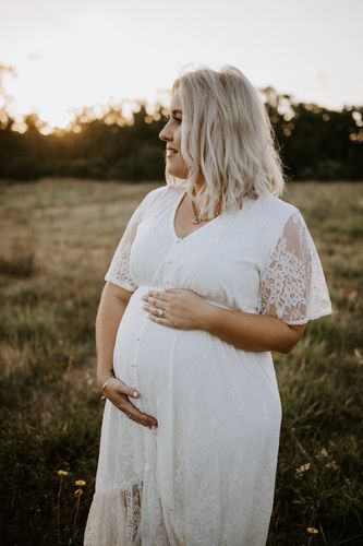 Customer photo review of The Wanderer White Lace Maternity Gown