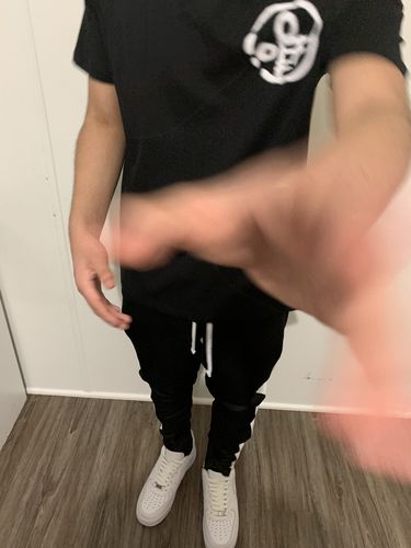 Customer photo review of Outside Solid One Stripe Track Pants (Black - White)
