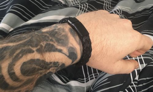 Customer photo review of Black on Black Braided Italian Leather Engravable Bracelet