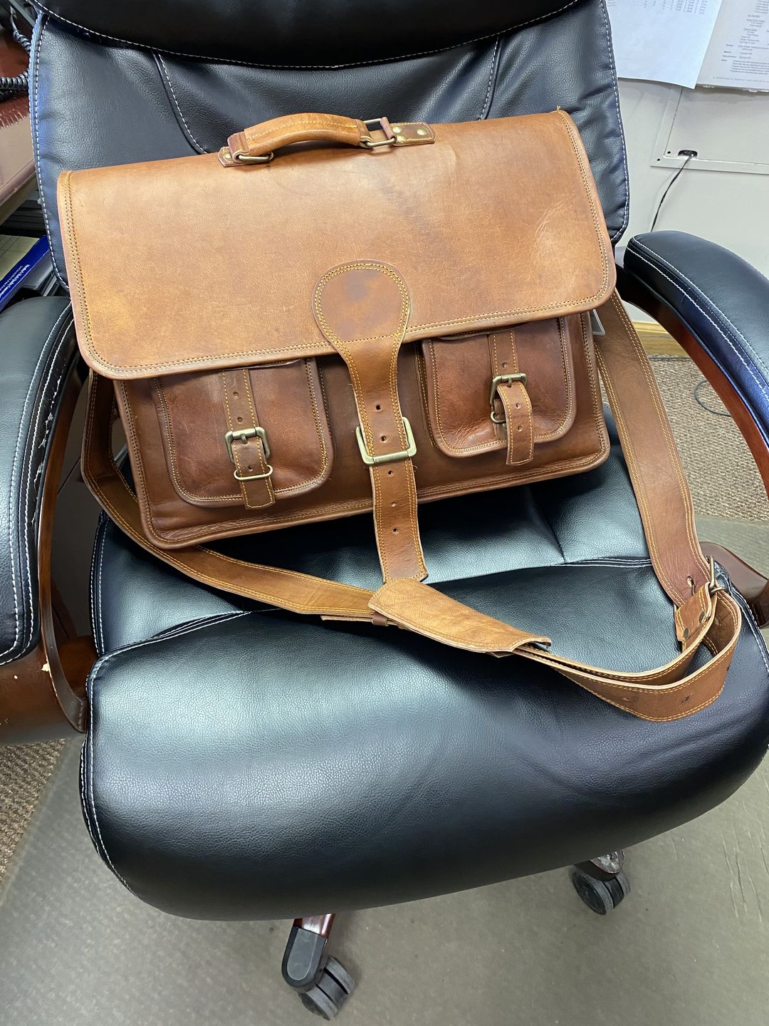 Customer photo review of Top Grain Leather Briefcase Bag