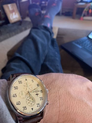 Customer photo review of B-25 Mitchell Tribute - Stainless Steel, Polished Finish, Beige Dial, Brown Leather Band with Stitching