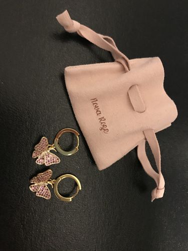 Customer photo review of Pink butterfly huggie earrings