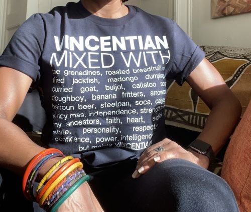 Customer photo review of Vincentian Mixed With "Roasted Breadfruit & Fried Jackfish" T-Shirt