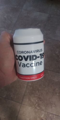 Customer photo review of Covid-19 Vaccine Beersy Silicone Sleeve Hide-a-Beer Can Cooler