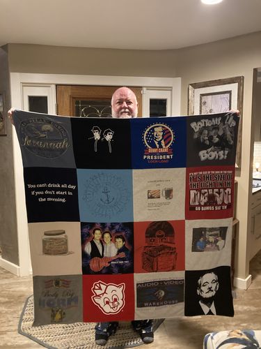 T-shirt quilt with drinking, history themes by karen from GA