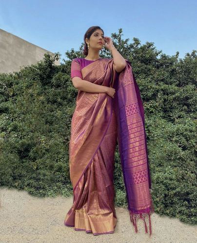 Customer photo review of EXTRA 10%OFF “SPECIAL OFFER ” :Ceremonial Royal Purple wine Woven Kanjivaram Saree