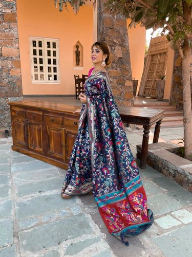Customer photo review of Royal Blue Woven Jamewar Banarasi Saree