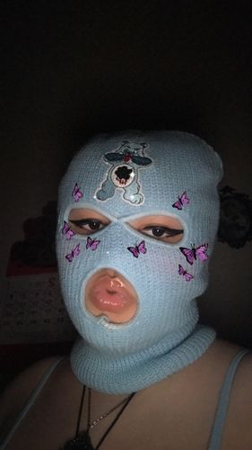 Customer photo review of Vintage Rainbow Bears Cute Knitted Ski Mask