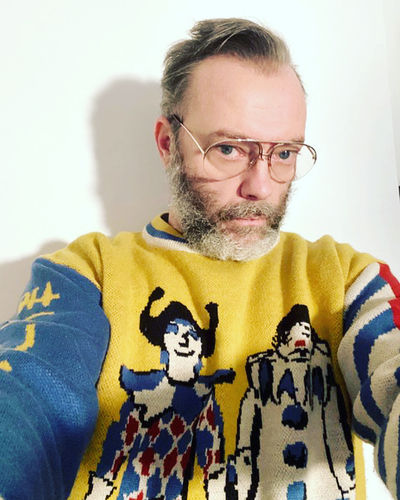 Customer photo review of Patchwork Clown Print Kintted Sweater