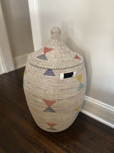 Customer photo review of White With Multi-Color Triangles Basket